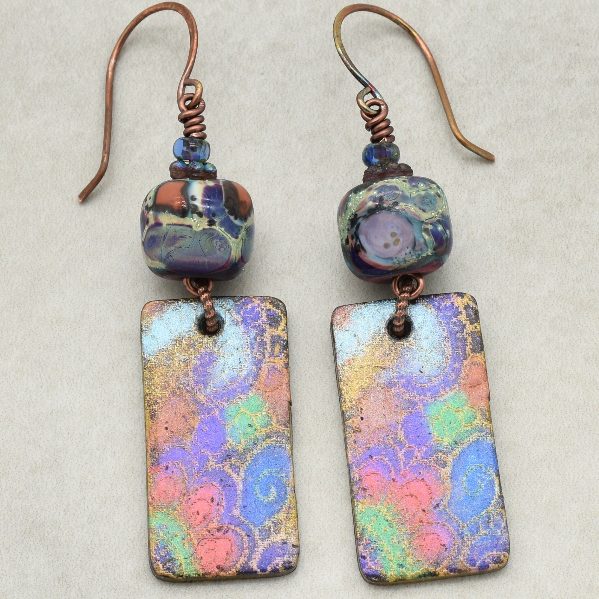 Groovy Handmade Earrings - Artisan Lampwork Glass, Artisan Polymer Clay Retro Charms