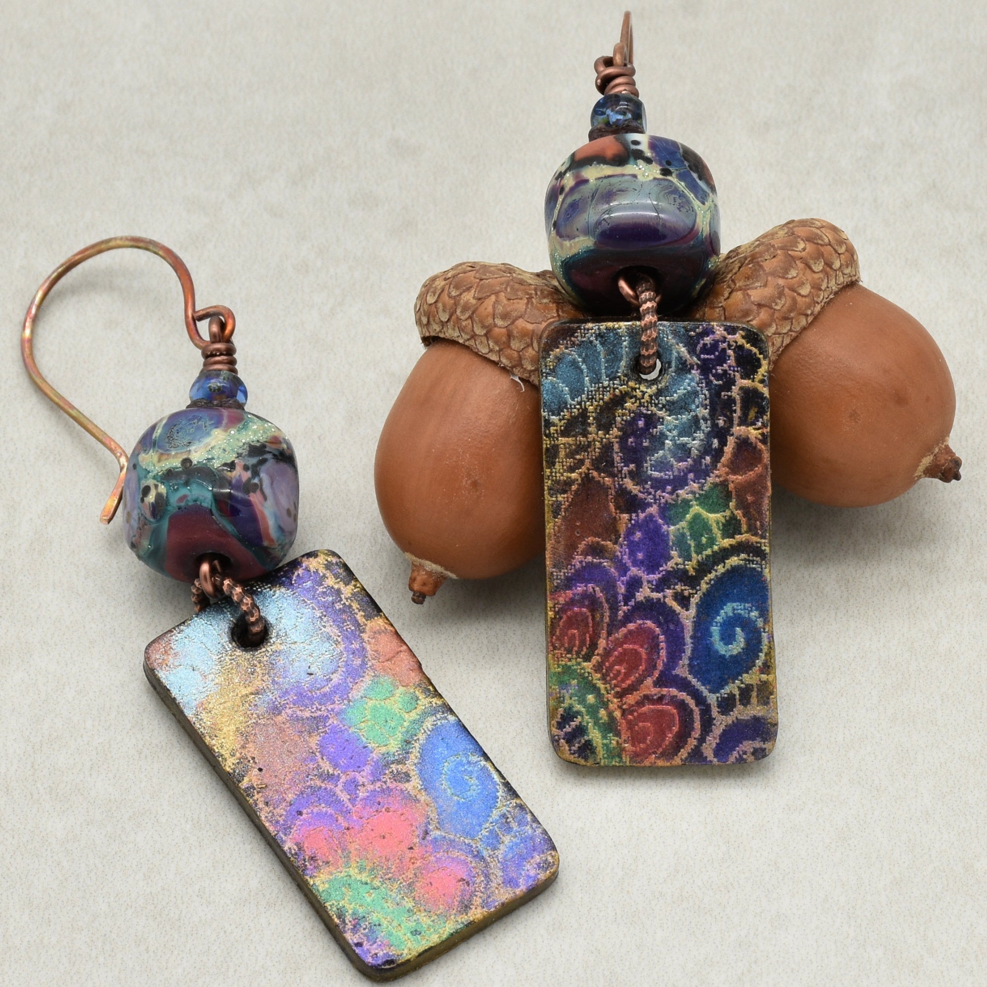 Groovy Handmade Earrings - Artisan Lampwork Glass, Artisan Polymer Clay Retro Charms