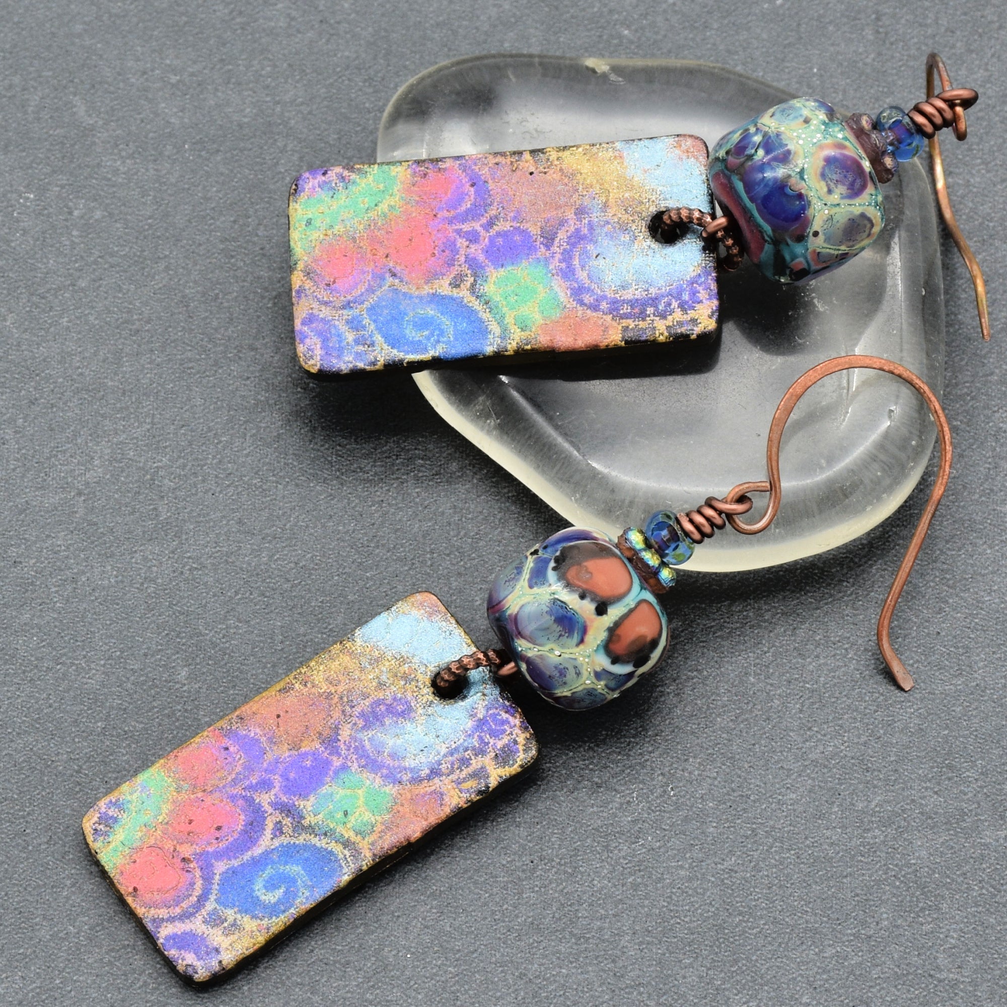 Groovy Handmade Earrings - Artisan Lampwork Glass, Artisan Polymer Clay Retro Charms