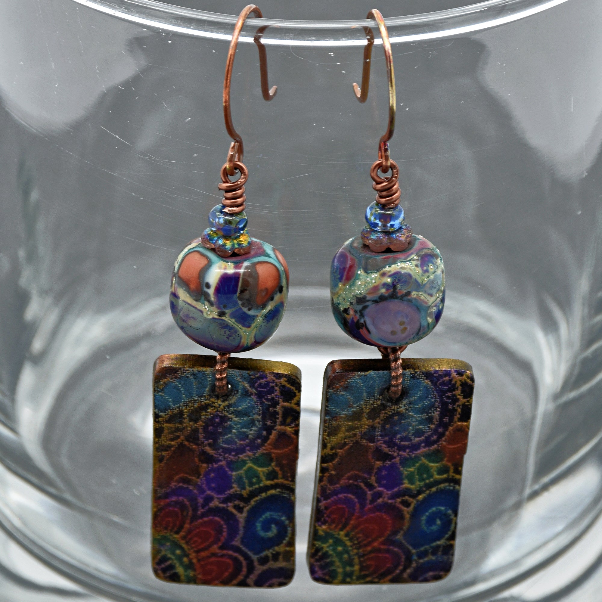 Groovy Handmade Earrings - Artisan Lampwork Glass, Artisan Polymer Clay Retro Charms