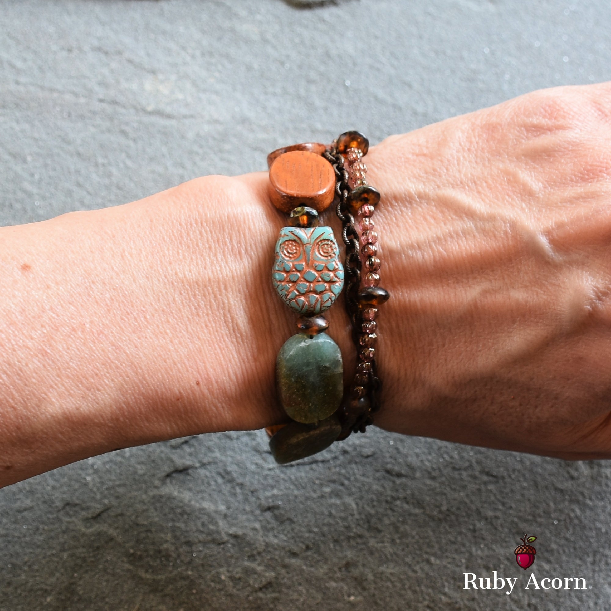 This image shows a bracelet on a person's wrist.