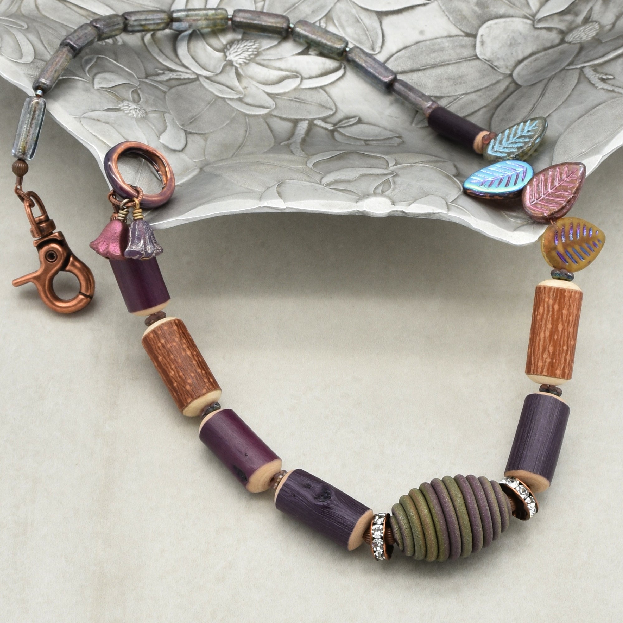 Ode to Autumn Necklace - Handmade Artisan Polymer Clay, Natural Wood