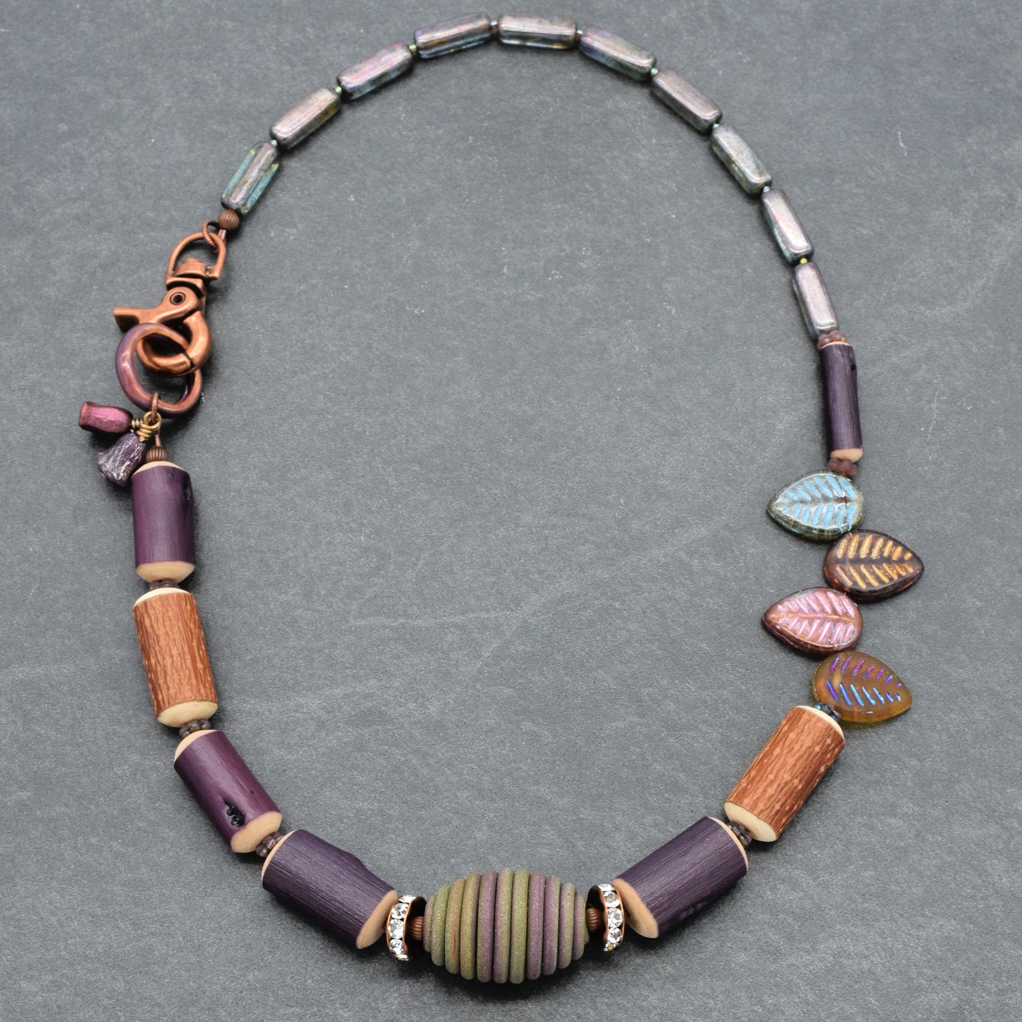 Ode to Autumn Necklace - Handmade Artisan Polymer Clay, Natural Wood