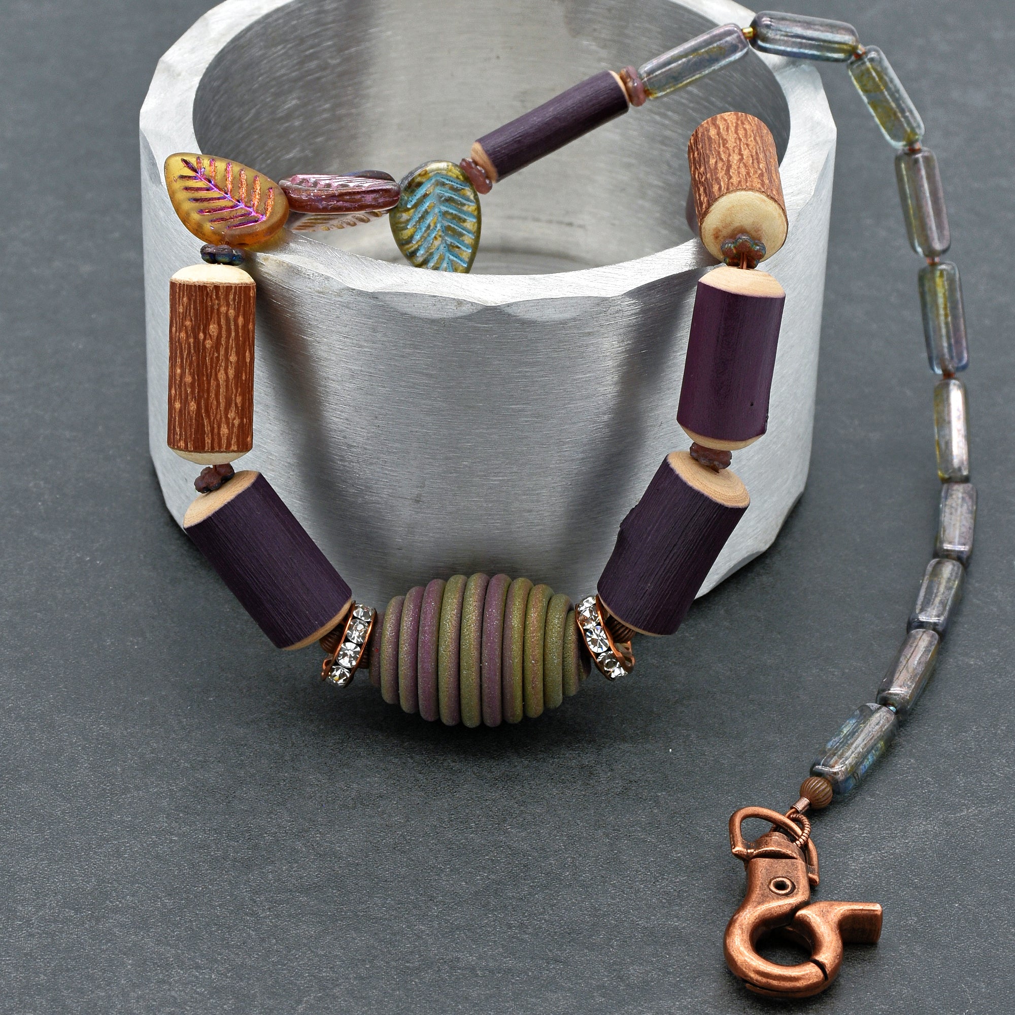 Ode to Autumn Necklace - Handmade Artisan Polymer Clay, Natural Wood