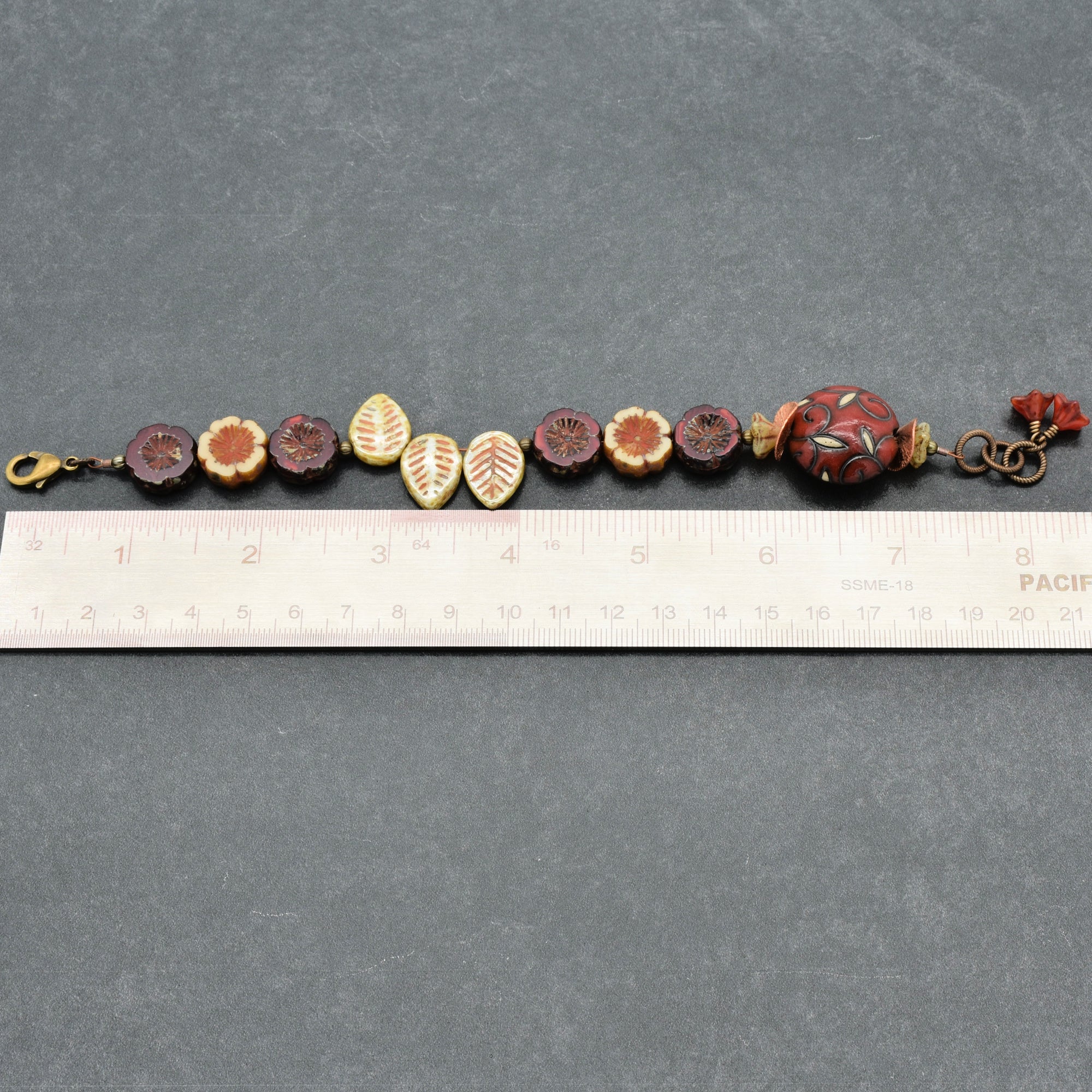 Red Delicious Beaded Bracelet - Handmade, Artisan Ceramic and Czech Glass