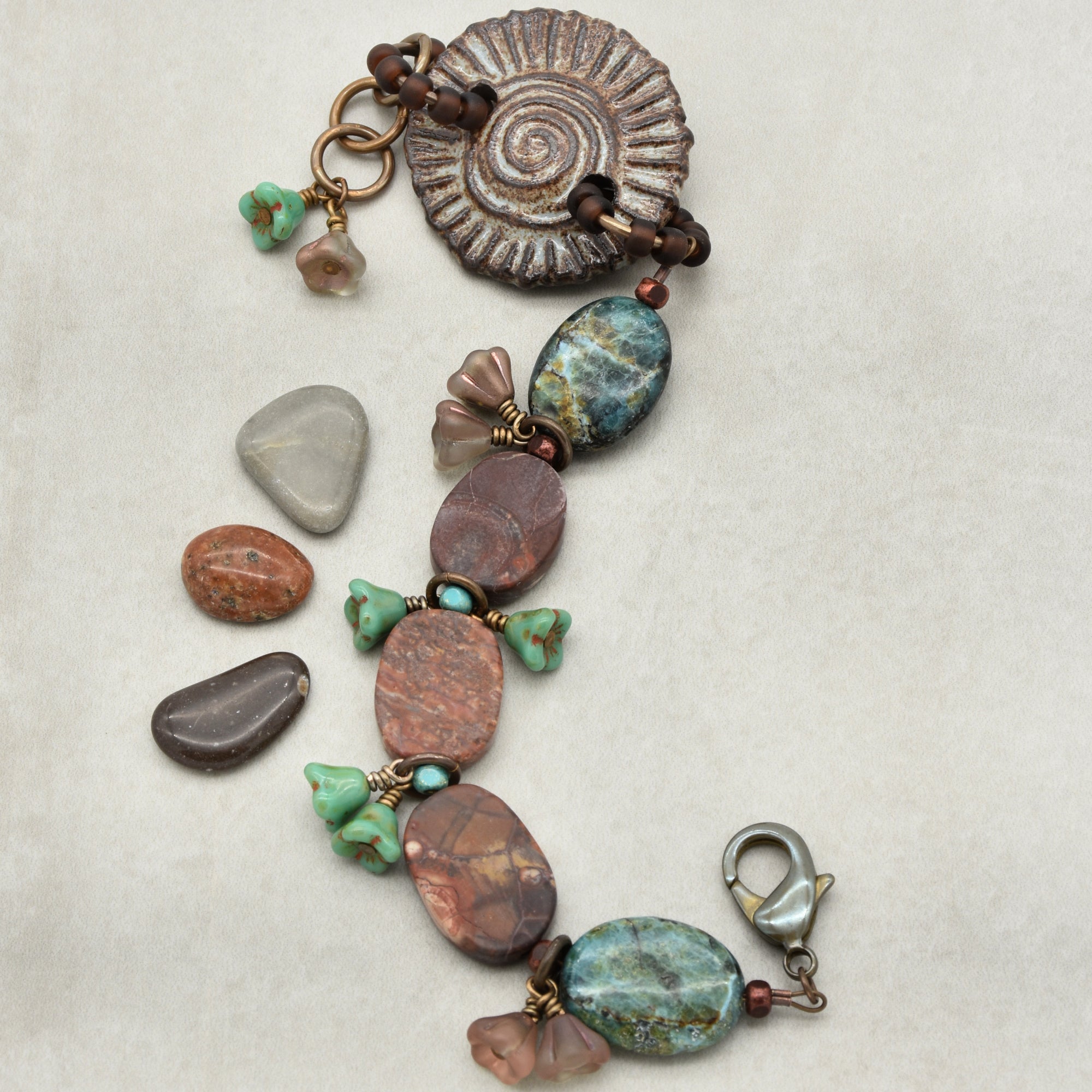 Handmade Beaded Bracelet - Rustic Charm, Earth Tones, Artisan Ceramic and Natural Stone