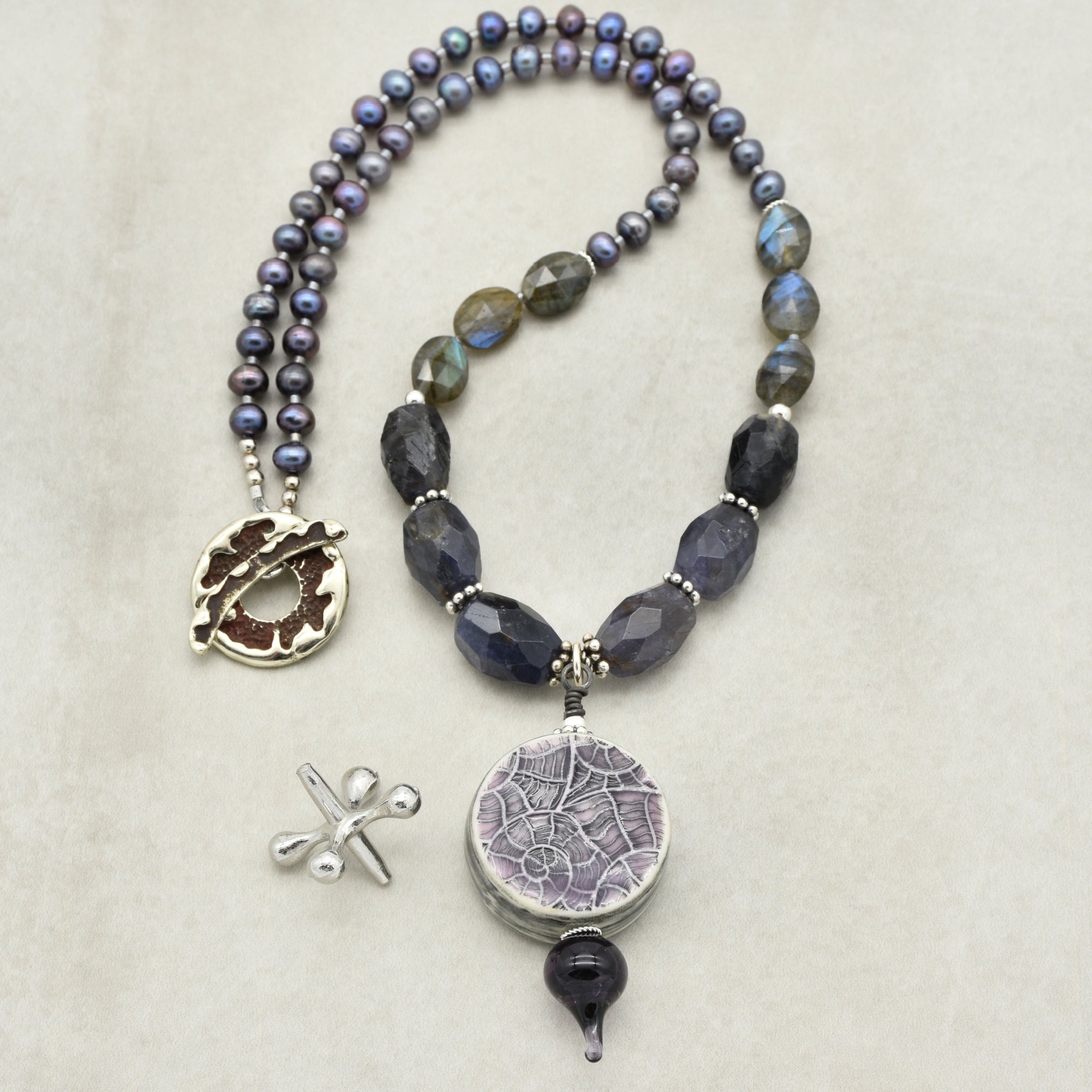 Stormy Night Necklace - Handmade Artisan Porcelain Iolite Sterling Silver
