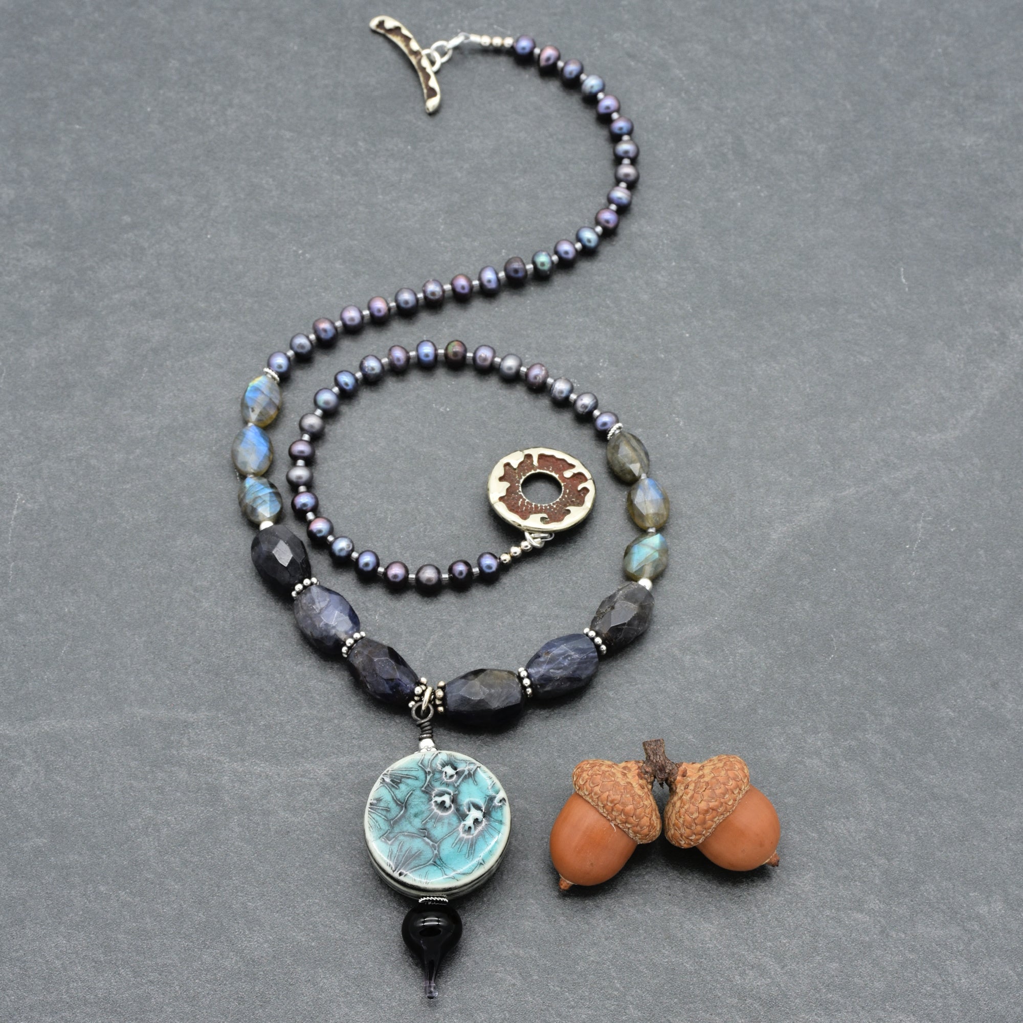 Stormy Night Necklace - Handmade Artisan Porcelain Iolite Sterling Silver