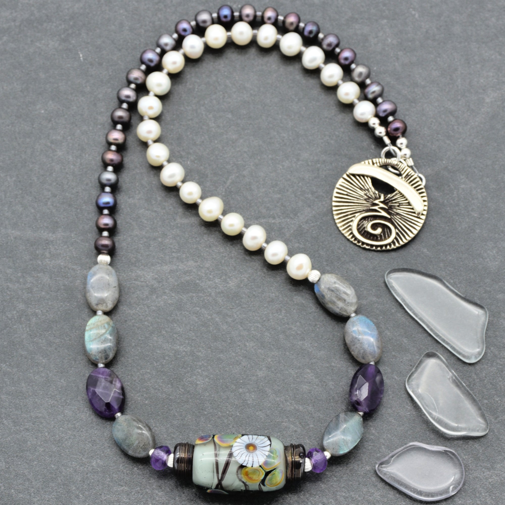 Twilight Necklace - Handmade Artisan Lampwork Glass Amethyst Labradorite Sterling Silver