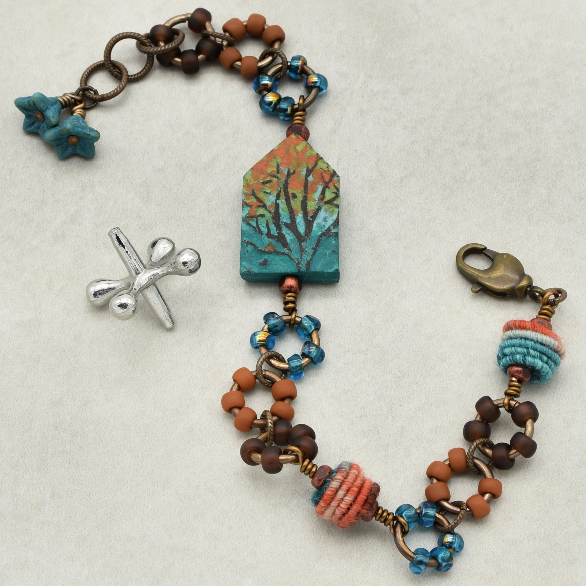 Where the Heart Is Bracelet - Artisan Polymer Clay House, Autumn Tones, Handmade