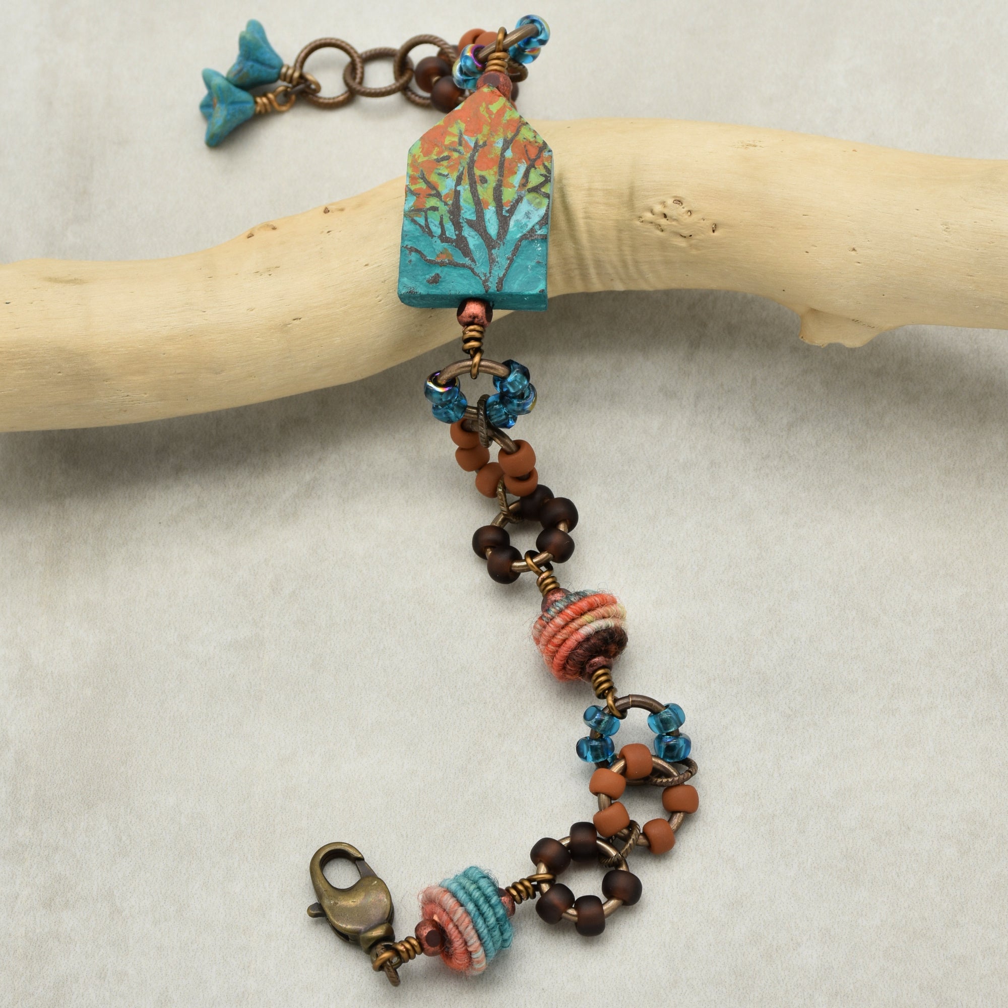 Where the Heart Is Bracelet - Artisan Polymer Clay House, Autumn Tones, Handmade