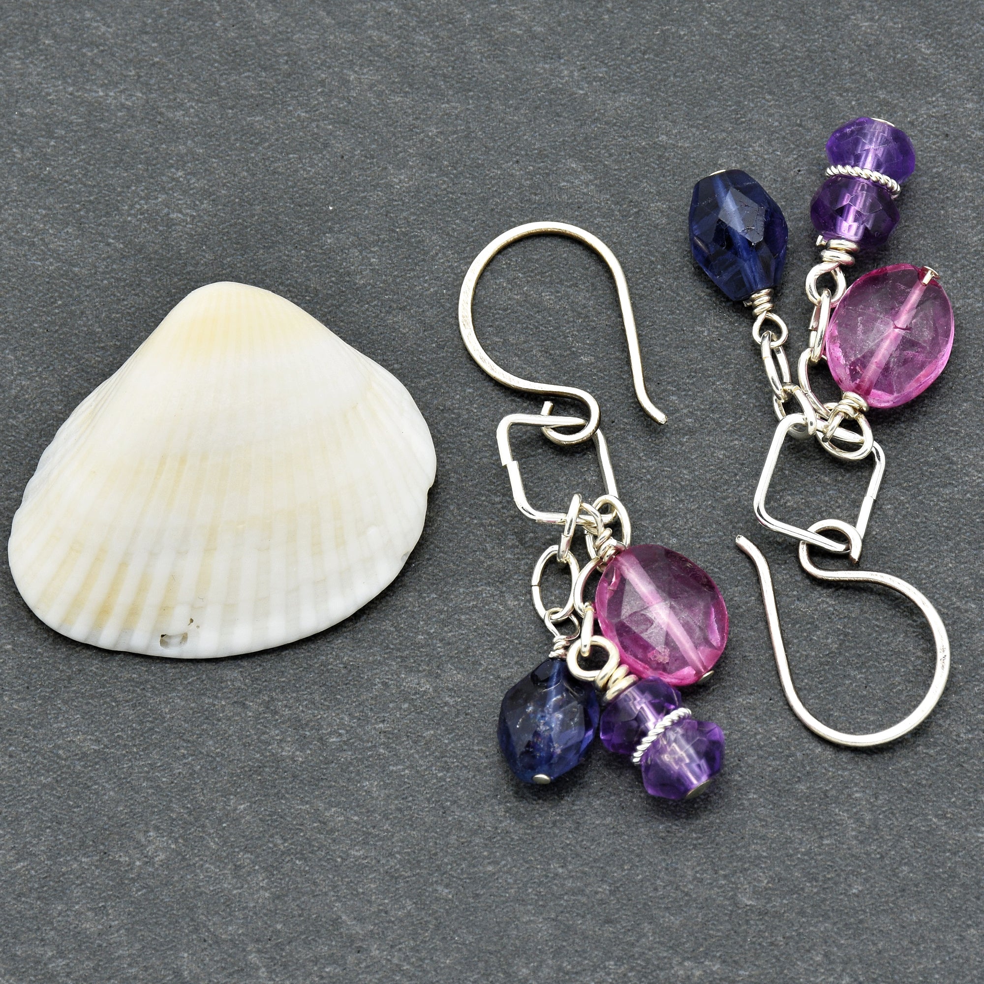This image shows a pair of earrings. The jewelry pieces have hooks designed to go through pierced ears, distinguishing them from necklaces or bracelets.
