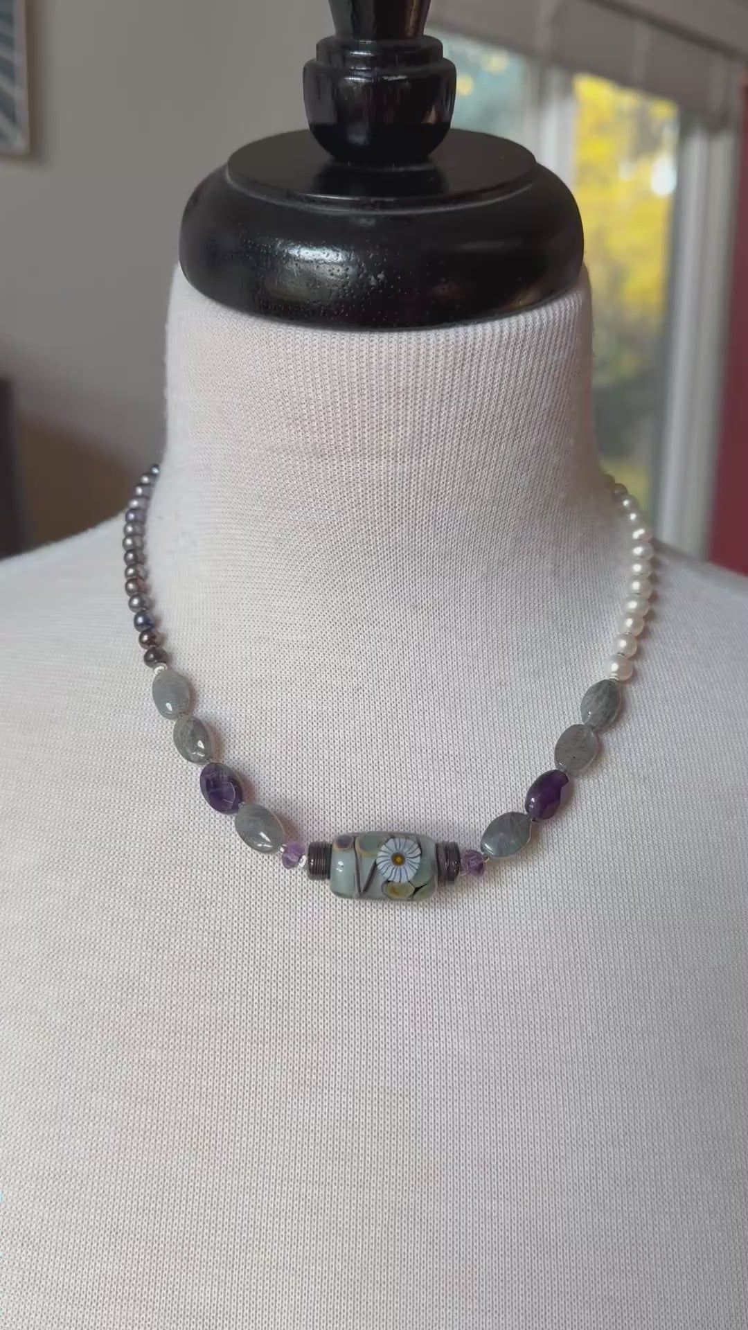 Twilight Necklace - Handmade Artisan Lampwork Glass Amethyst Labradorite Sterling Silver