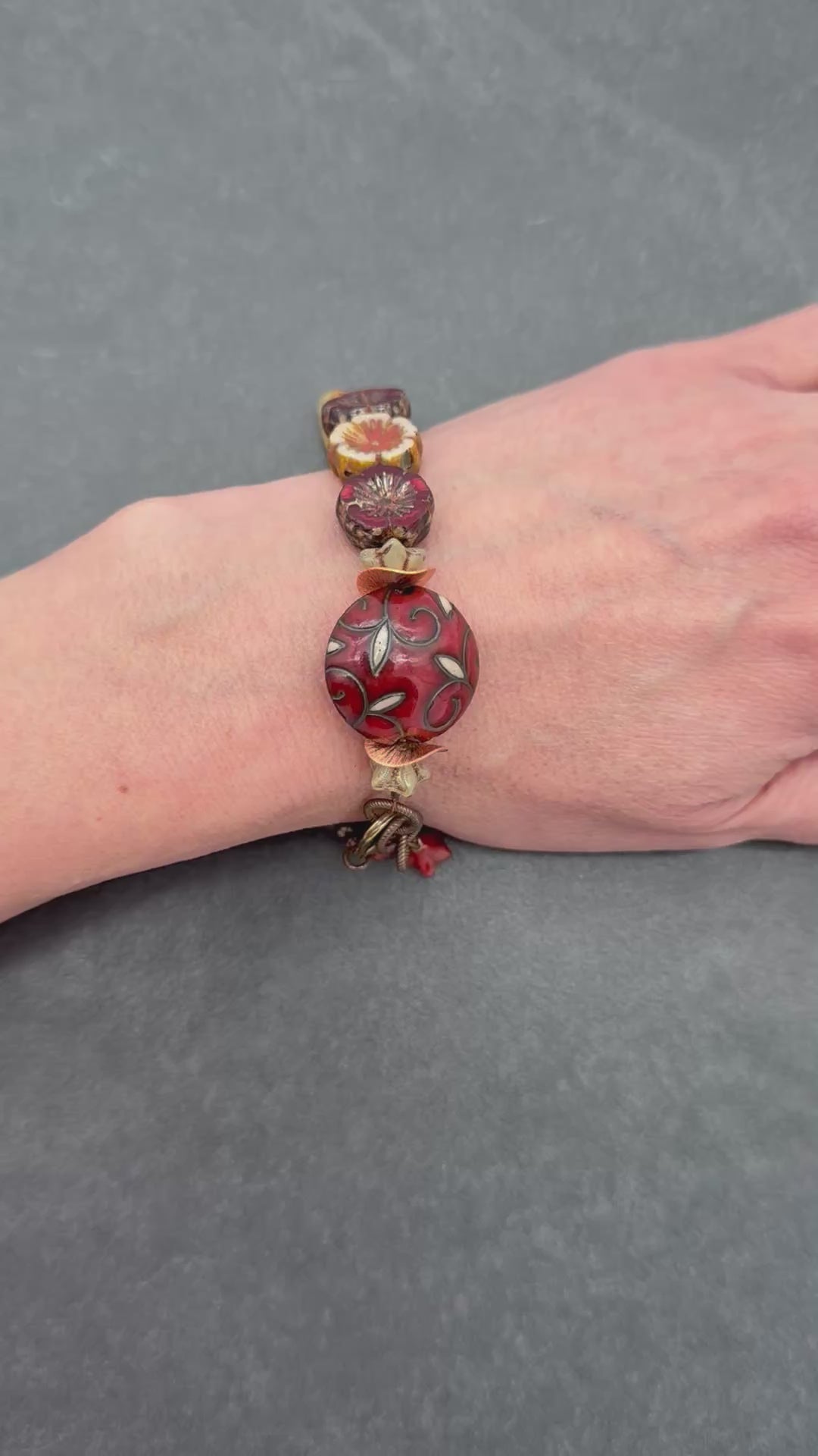 Red Delicious Beaded Bracelet - Handmade, Artisan Ceramic and Czech Glass