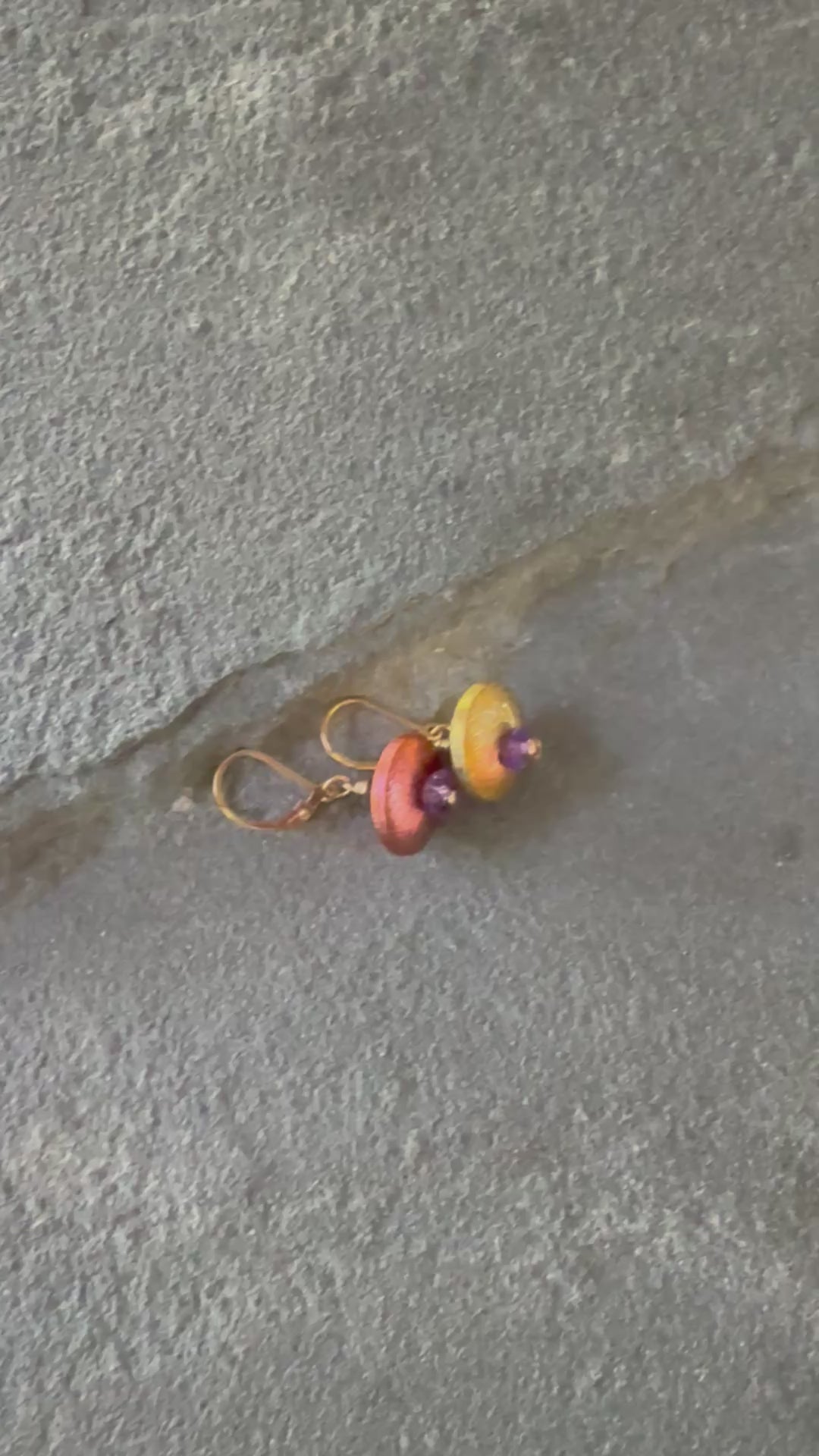 Video of Arabian Nights gold filled earrings with amethyst and garnet beads