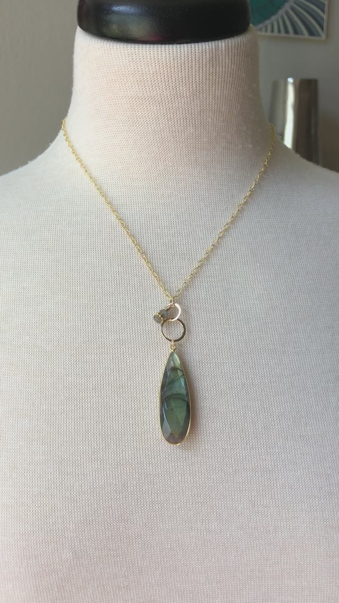 video of mannequin bust wearing Golden Days necklace