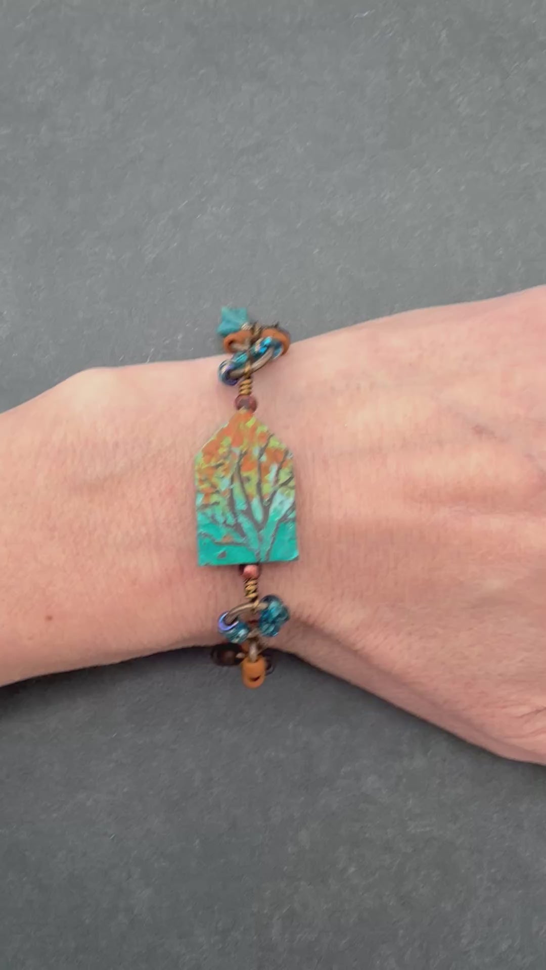 Where the Heart Is Bracelet - Artisan Polymer Clay House, Autumn Tones, Handmade