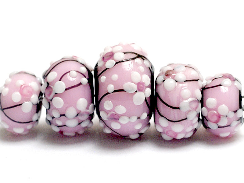 Cherry Blossom Graduated Rondelle Beads | Artisan Lampwork Beads | Ruby Acorn