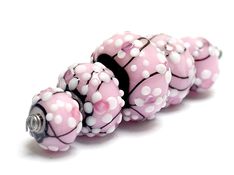 Cherry Blossom Graduated Rondelle Beads | Artisan Lampwork Beads | Ruby Acorn