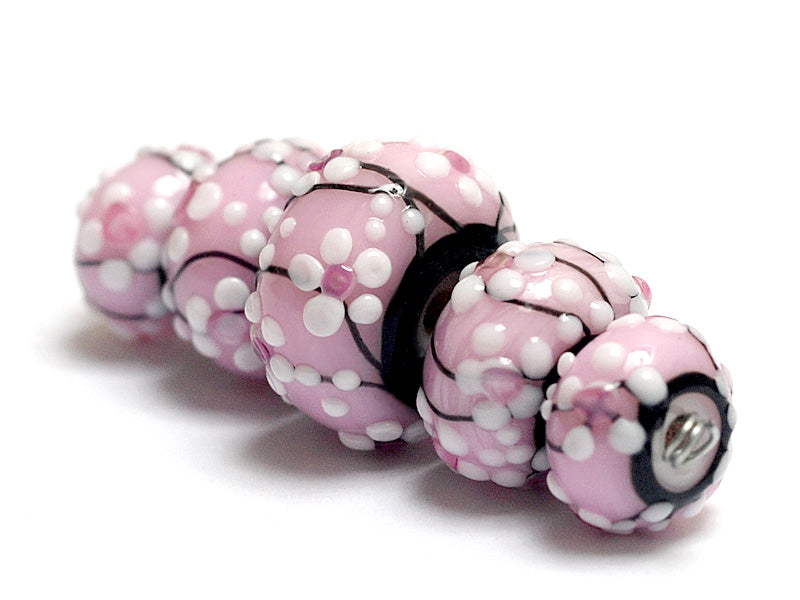 Cherry Blossom Graduated Rondelle Beads | Artisan Lampwork Beads | Ruby Acorn