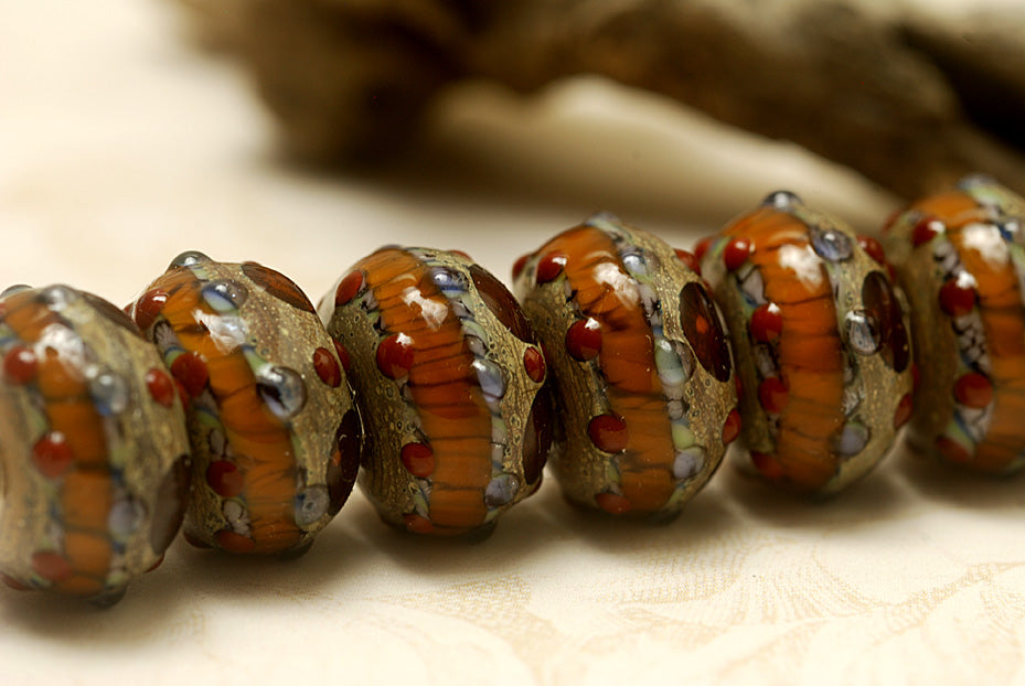 Pepper Spice Rondelle Beads | Artisan Lampwork Beads | Ruby Acorn