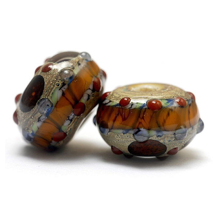 Pepper Spice Rondelle Beads | Artisan Lampwork Beads | Ruby Acorn