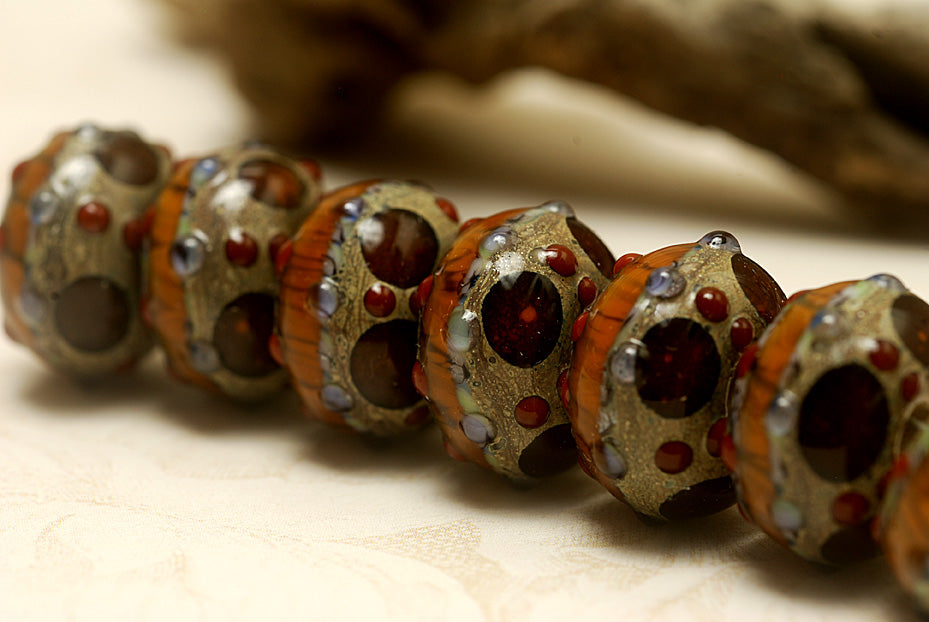 Pepper Spice Rondelle Beads | Artisan Lampwork Beads | Ruby Acorn