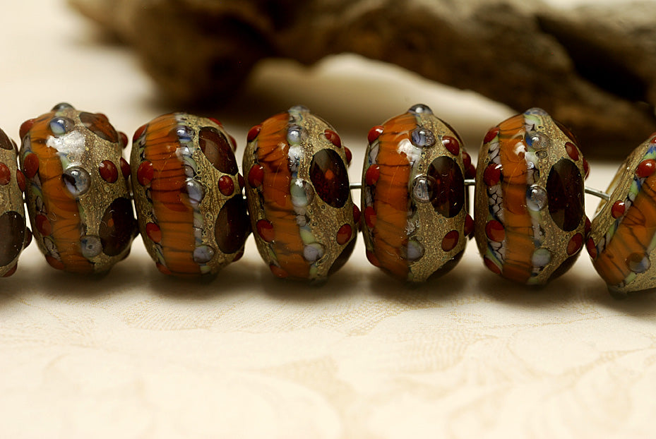 Pepper Spice Rondelle Beads | Artisan Lampwork Beads | Ruby Acorn