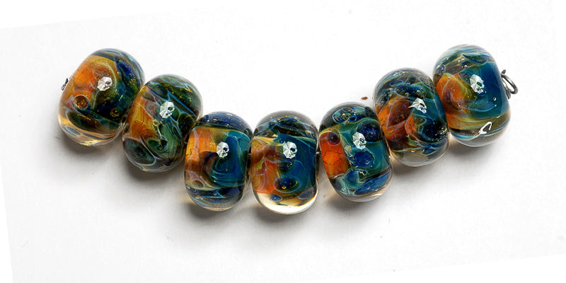 Blue & Orange Boro Rondelle Beads | Handmade Jewelry | Ruby Acorn