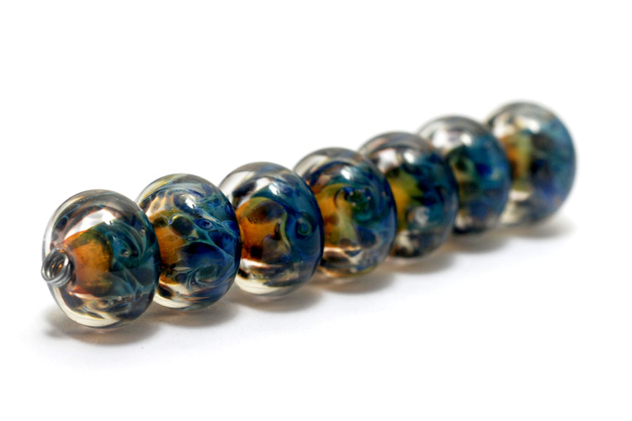 Blue & Orange Boro Rondelle Beads | Handmade Jewelry | Ruby Acorn