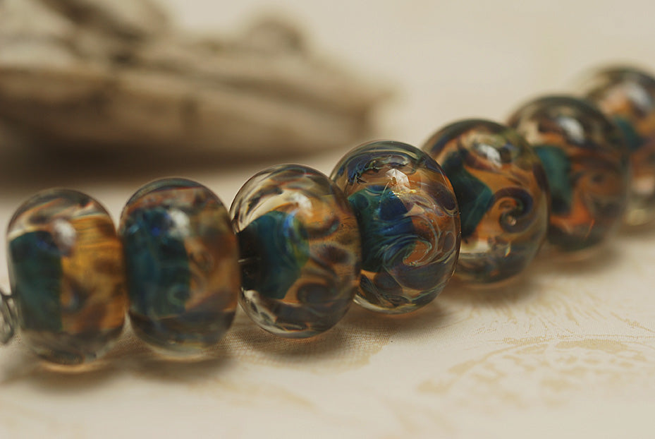 Blue & Orange Boro Rondelle Beads | Handmade Jewelry | Ruby Acorn