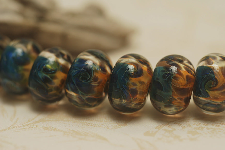 Blue & Orange Boro Rondelle Beads | Handmade Jewelry | Ruby Acorn
