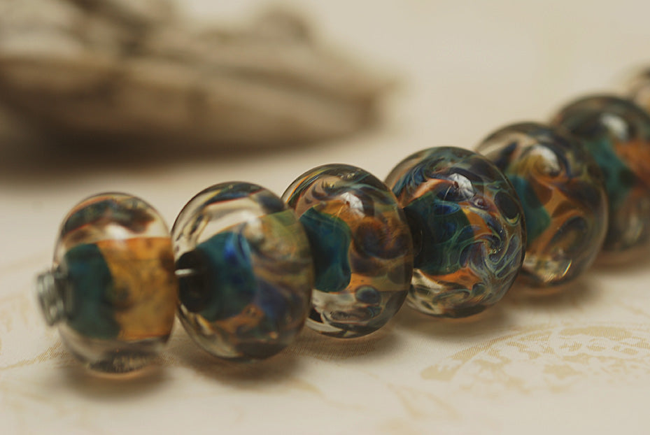 Blue & Orange Boro Rondelle Beads | Handmade Jewelry | Ruby Acorn