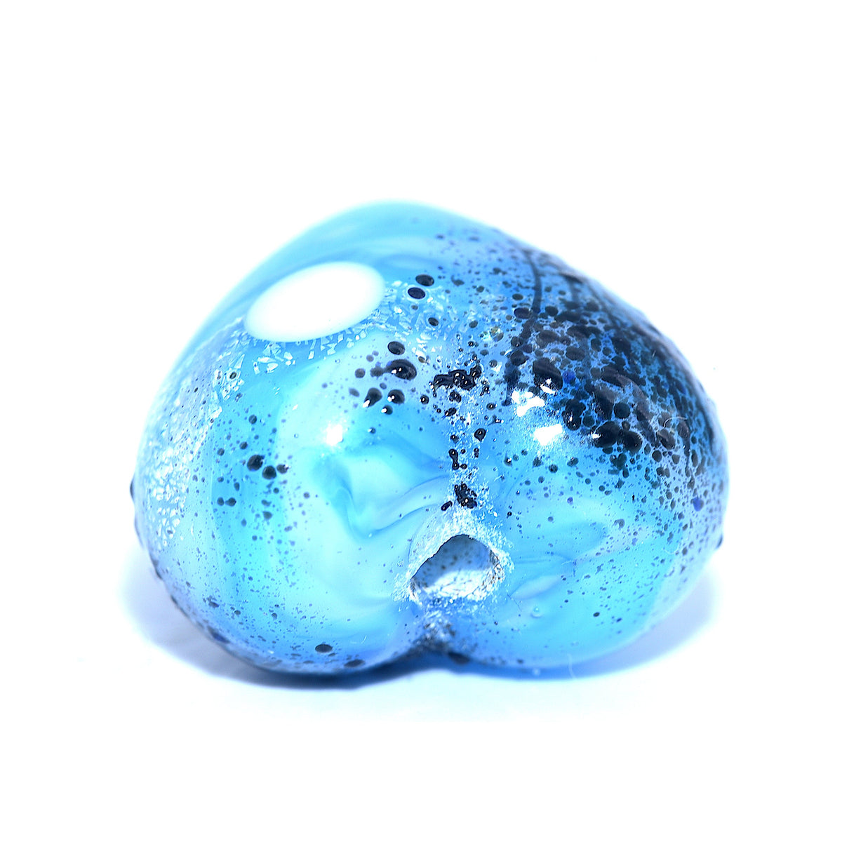 Blue and black heart-shaped pendant on a white background - Grace Ma Lampwork Beads available at Ruby Acorn