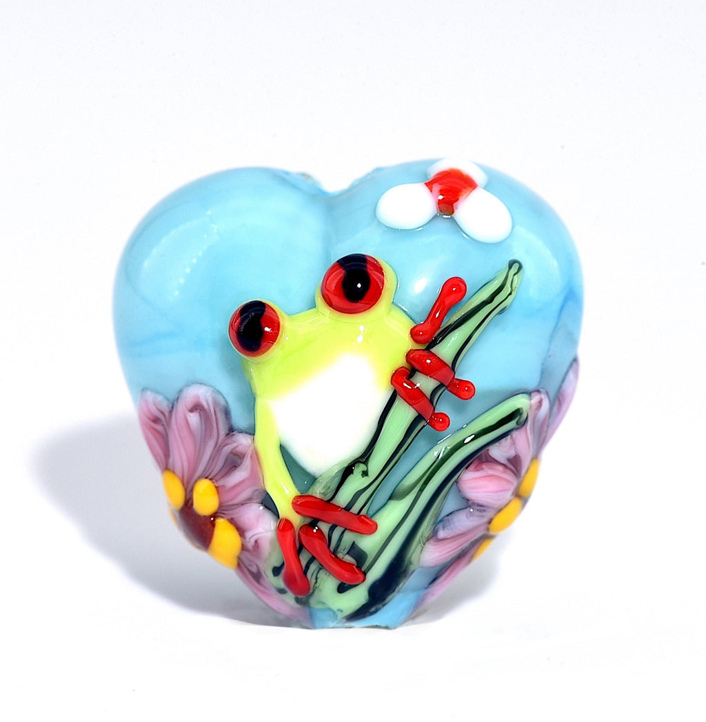 Happy Frog Heart Bead | Artisan Lampwork Beads | Ruby Acorn