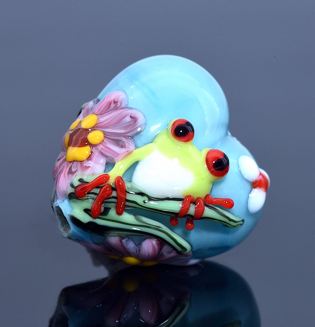 Happy Frog Heart Bead | Artisan Lampwork Beads | Ruby Acorn