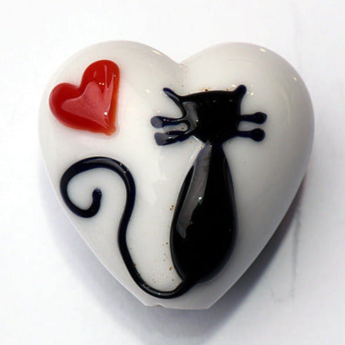 Loving Cat Heart Bead | Artisan Lampwork Beads | Ruby Acorn