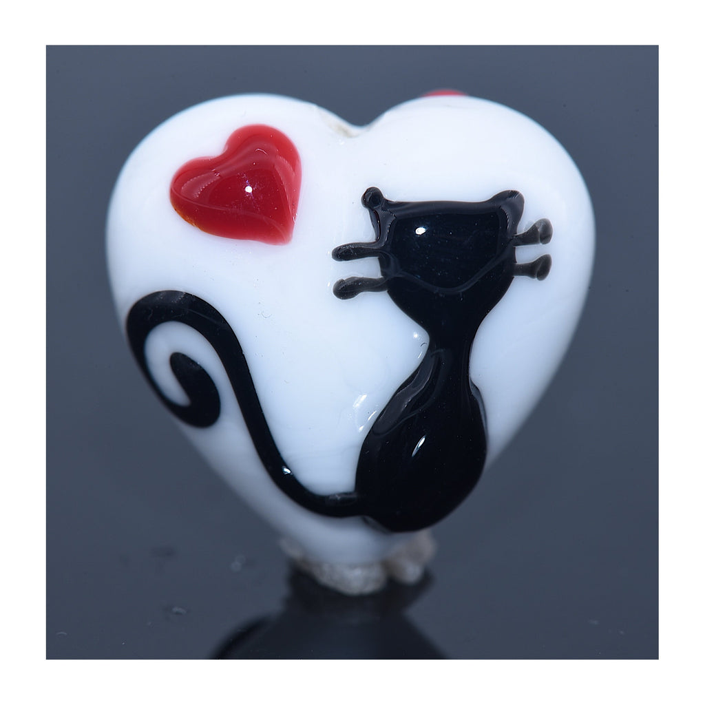 Loving Cat Heart Bead | Artisan Lampwork Beads | Ruby Acorn