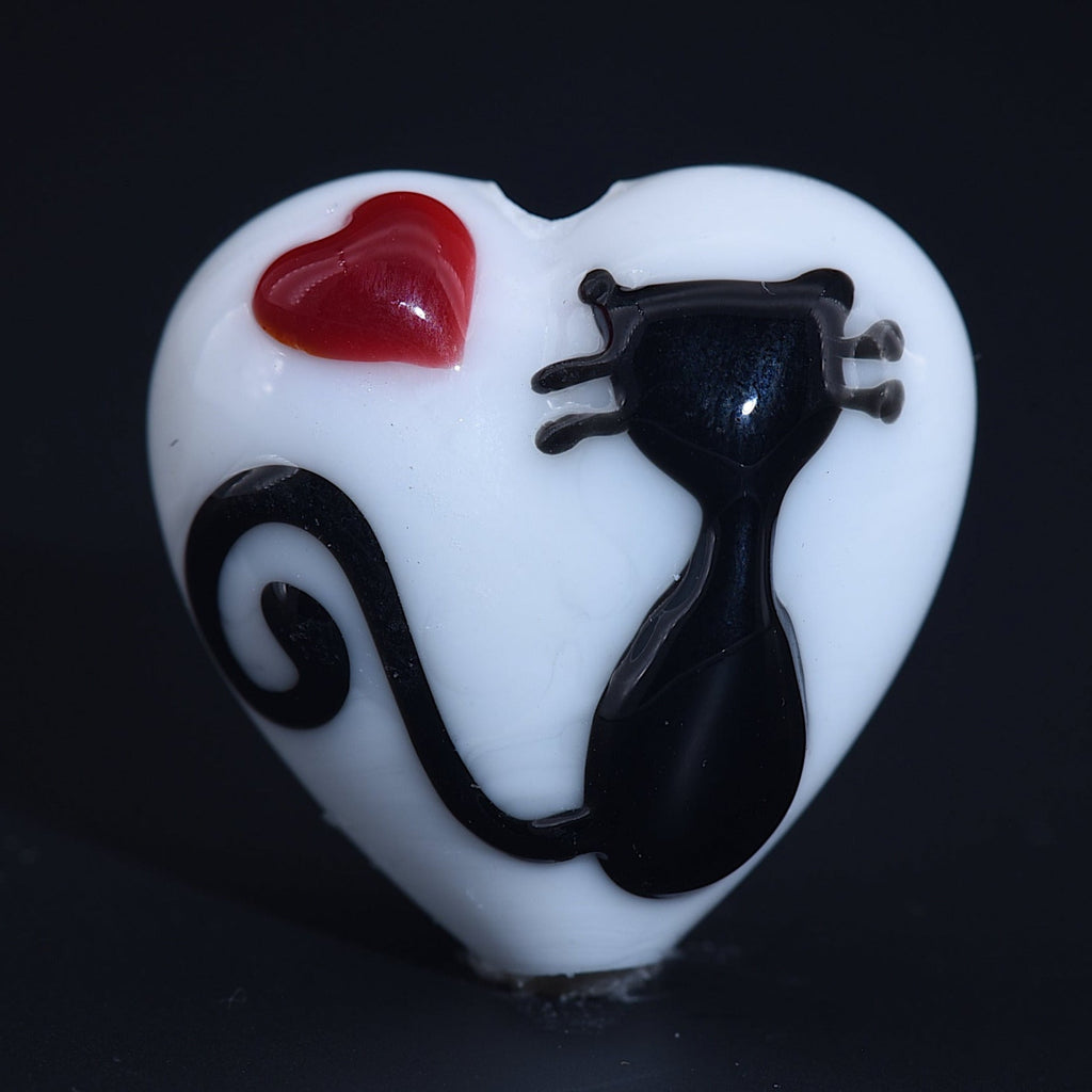 Loving Cat Heart Bead | Artisan Lampwork Beads | Ruby Acorn