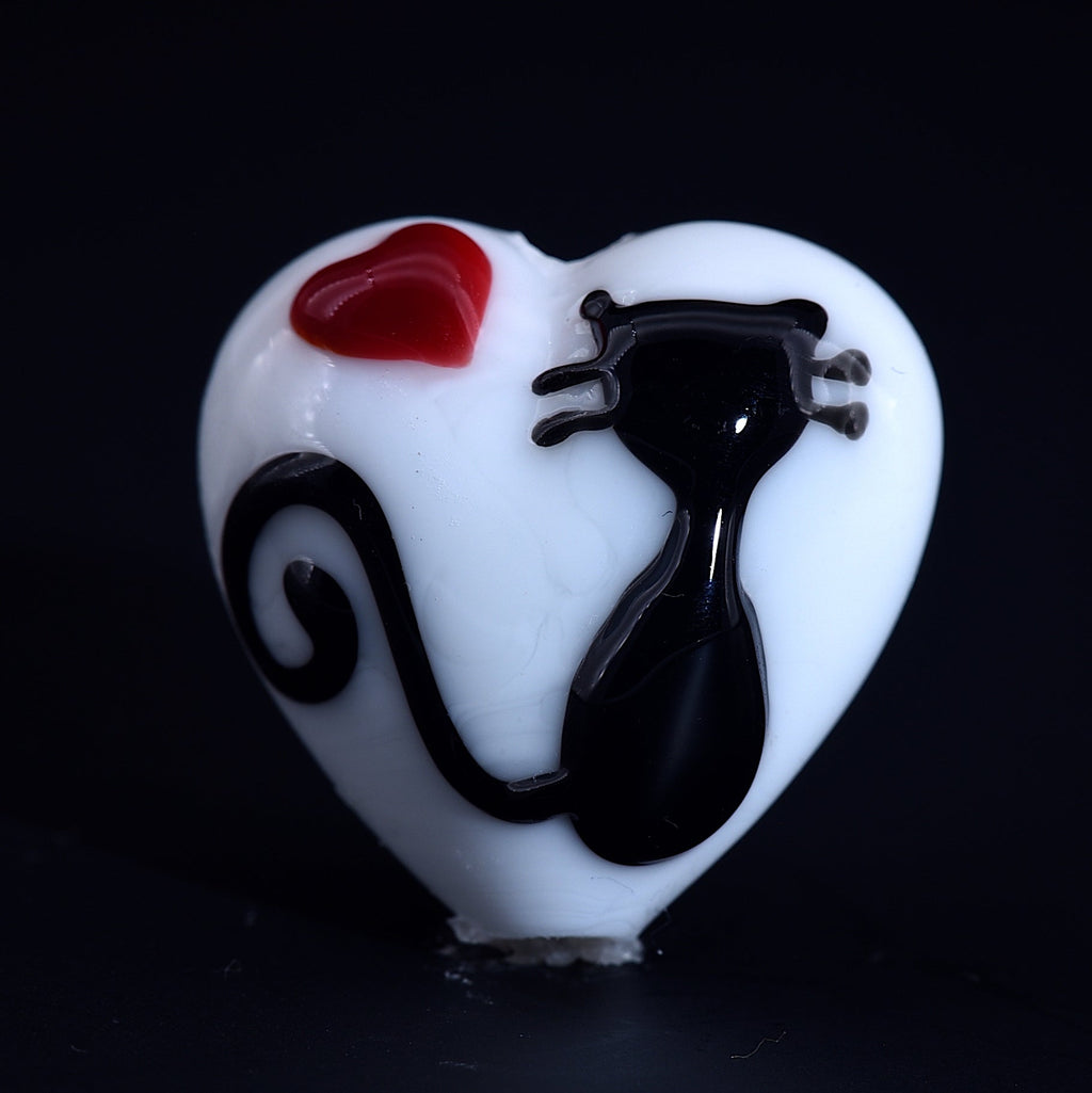 Loving Cat Heart Bead | Artisan Lampwork Beads | Ruby Acorn