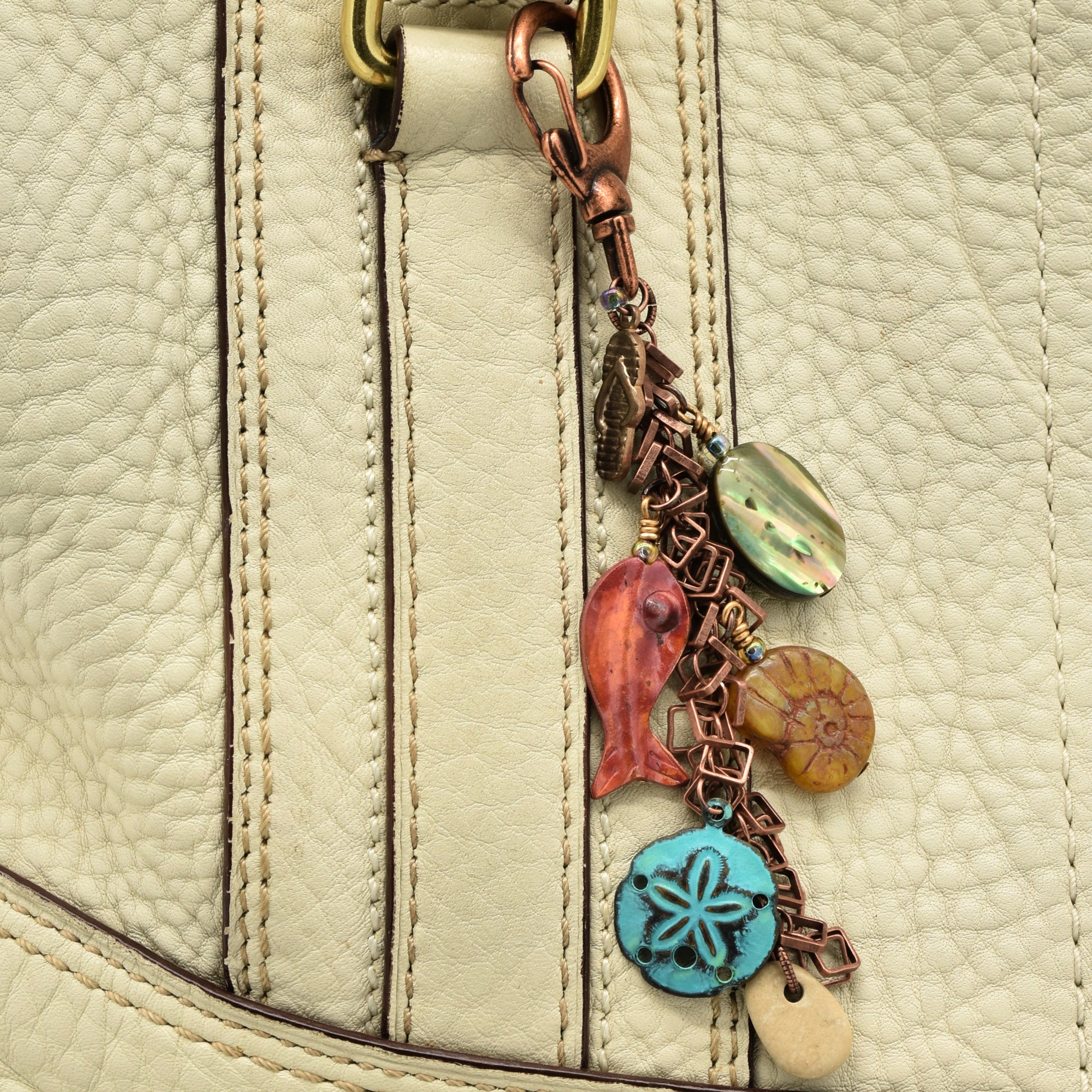 A Day at the Beach Handbag Charm - Handmade with Abalone, Copper & Czech Glass | Handmade Jewelry | Ruby Acorn