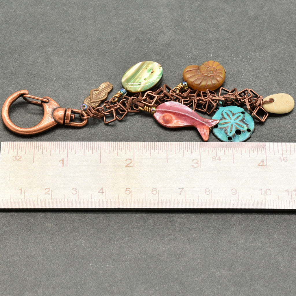A Day at the Beach Handbag Charm - Handmade with Abalone, Copper & Czech Glass | Handmade Jewelry | Ruby Acorn