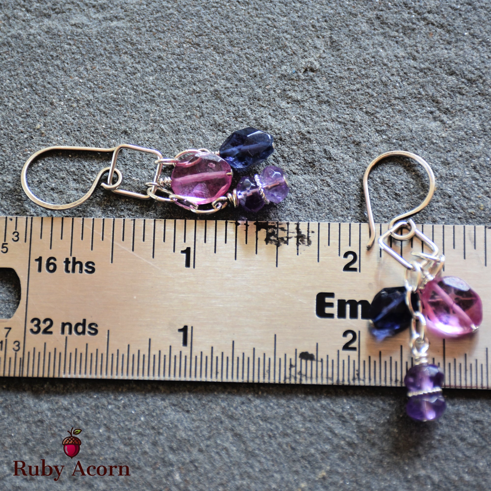 Encantada Pink Quartz, Iolite and Amethyst Sterling Silver Handmade Dangle Earrings