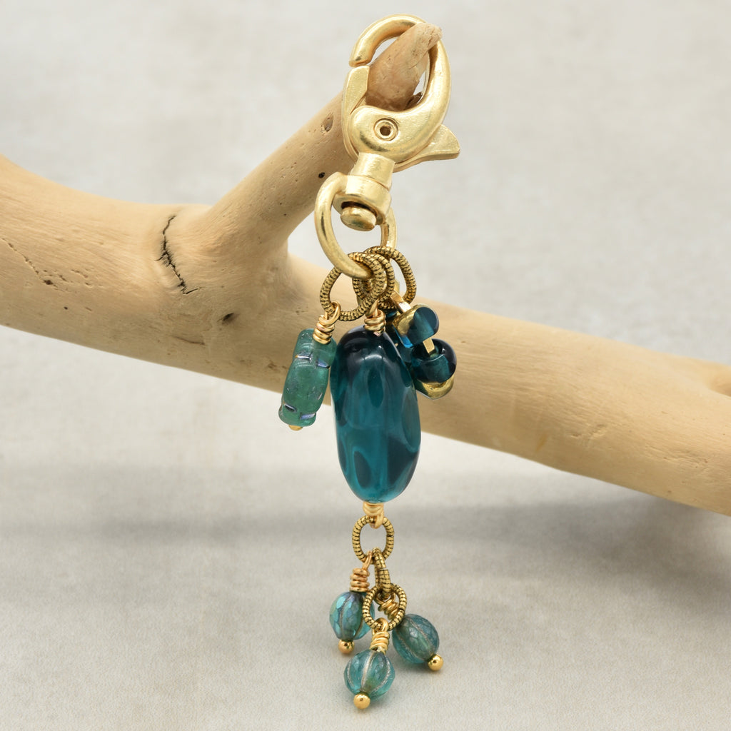 Aqua Blue handbag charm with gold swivel lobster claw on a branch - handmade with love by Ruby Acorn