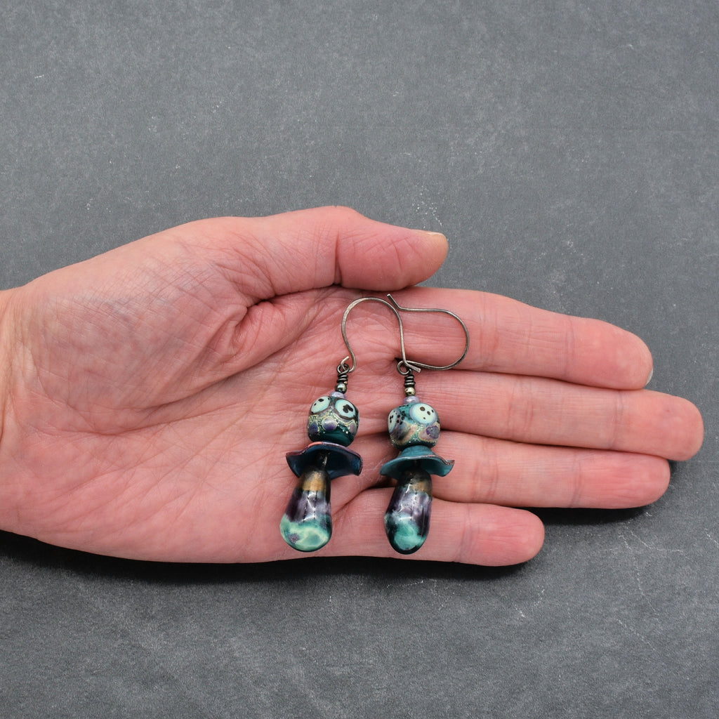 Aqua Violet Dangle Earrings - Handmade Artisan Lampwork Glass Artisan Ceramic