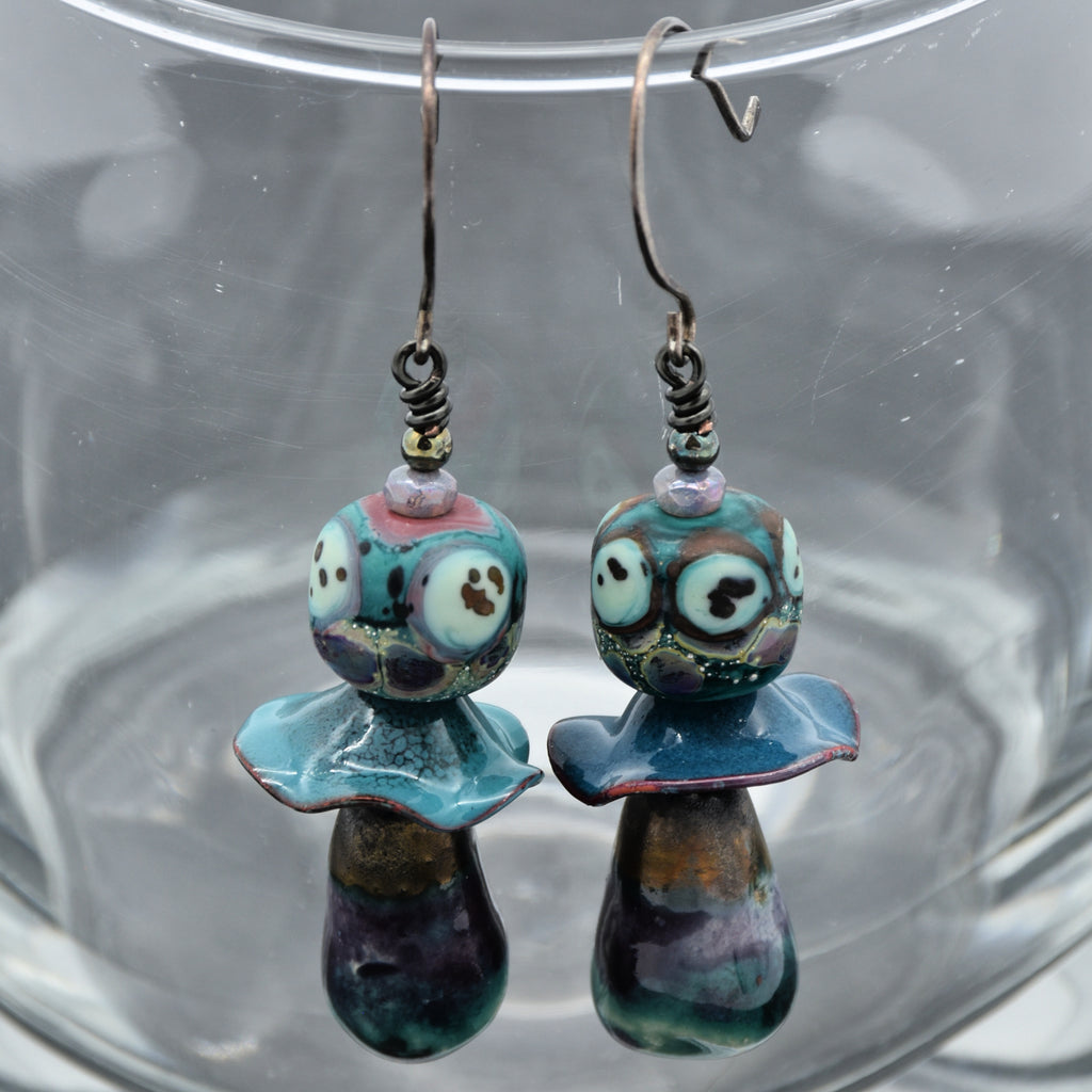 Aqua Violet Dangle Earrings - Handmade Artisan Lampwork Glass Artisan Ceramic