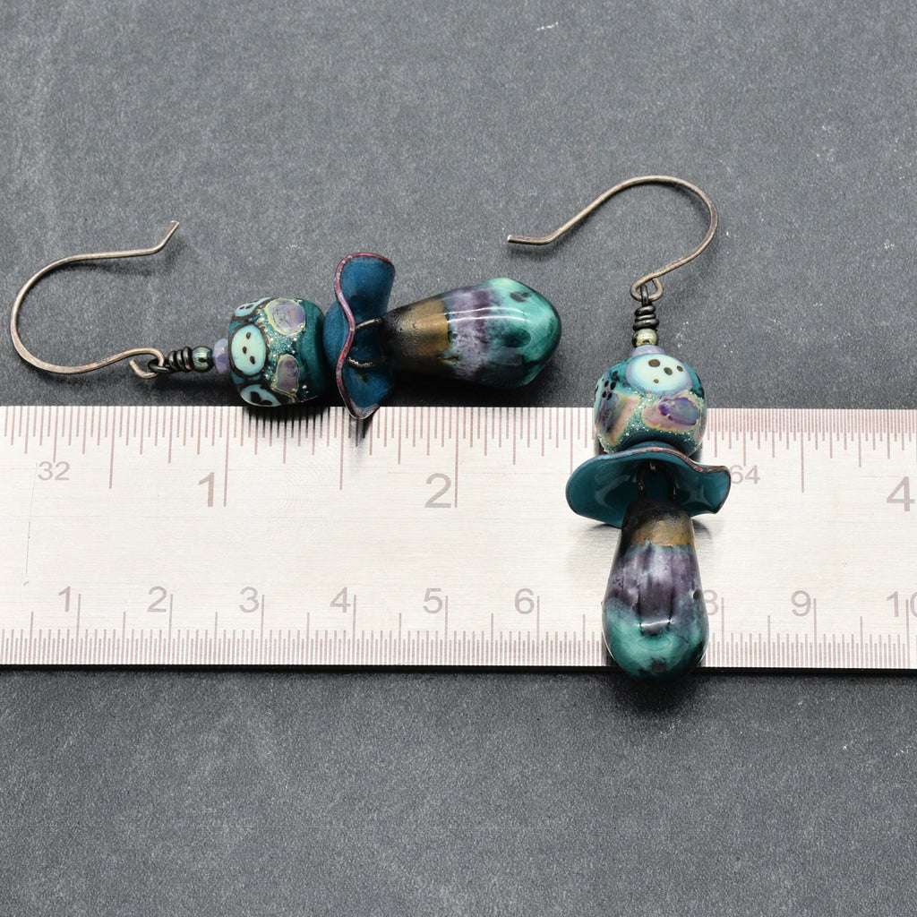 Aqua Violet Dangle Earrings - Handmade Artisan Lampwork Glass Artisan Ceramic
