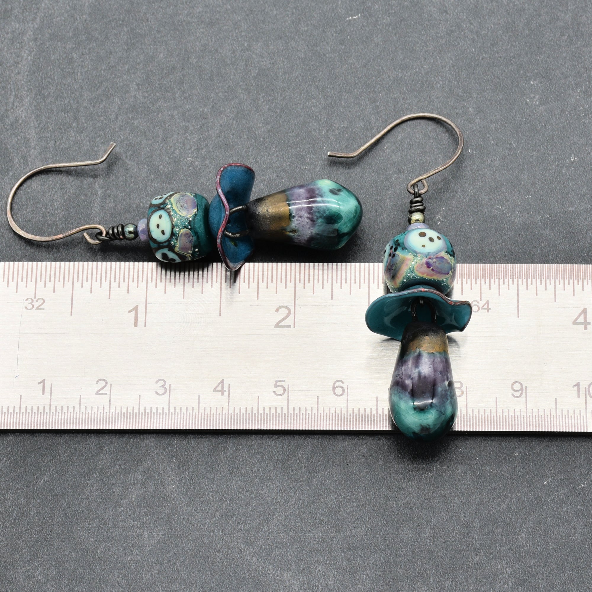 Aqua Violet Dangle Earrings - Handmade Artisan Lampwork Glass Artisan Ceramic