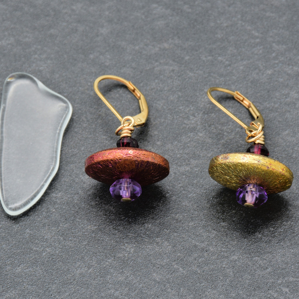 Exquisite Arabian Nights Handmade Statement Earrings, Amethyst, AAA Purple Garnet, Flame Torched Copper, Gold Filled Leverback Ear Wires