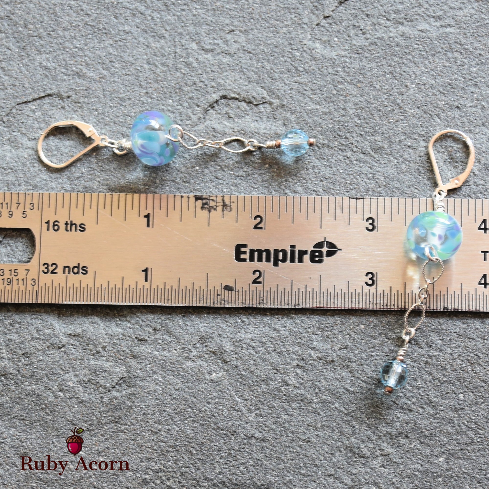 Baby Blue Handmade Dangle Earrings, Artisan Lampwork Glass, Sterling Silver, Blue Topaz